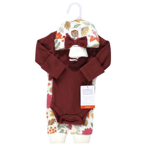 Hudson Baby Thermal Preemie Layette Set 4pc, Acorn Botanical Long Sleeve