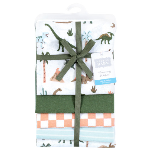 Hudson Baby Cotton Flannel Receiving Blankets, Retro Dinosaur