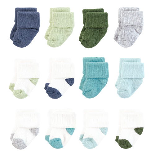 Hudson Baby Cotton Rich Newborn and Terry Socks, Blue Green Heel Toe