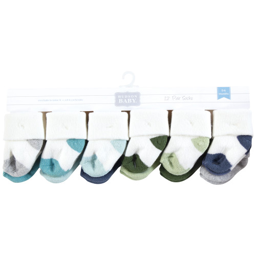 Hudson Baby Cotton Rich Newborn and Terry Socks, Blue Green Heel Toe