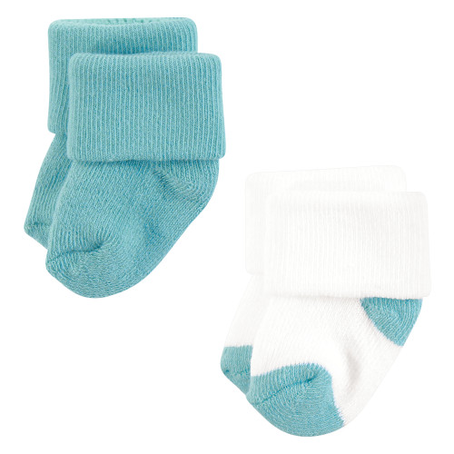 Hudson Baby Cotton Rich Newborn and Terry Socks, Blue Green Heel Toe