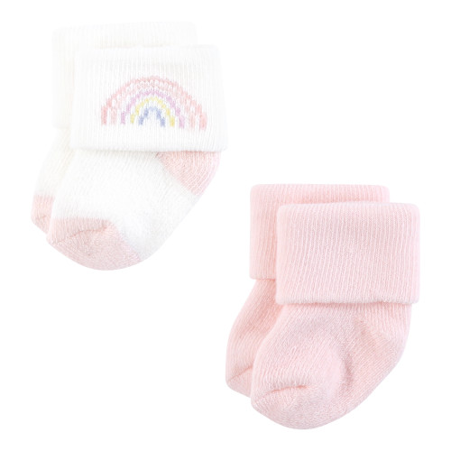 Hudson Baby Cotton Rich Newborn and Terry Socks, Pastel Sun And Rainbow