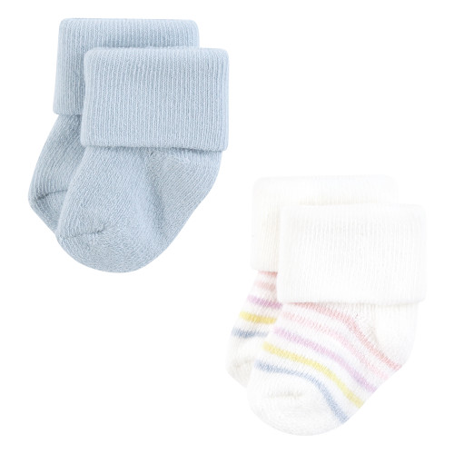 Hudson Baby Cotton Rich Newborn and Terry Socks, Pastel Sun And Rainbow