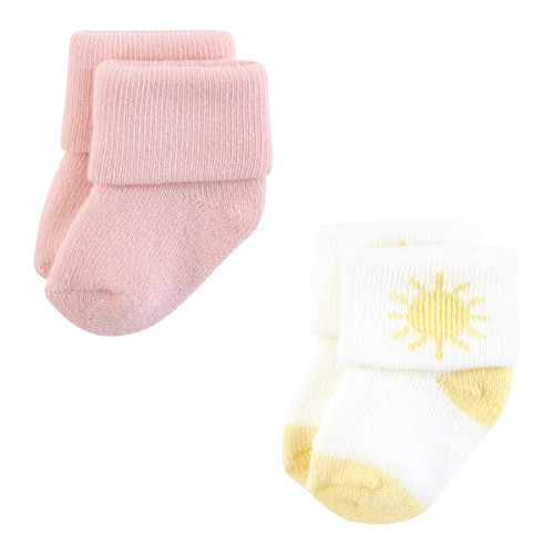 Hudson Baby Cotton Rich Newborn and Terry Socks, Pastel Sun And Rainbow