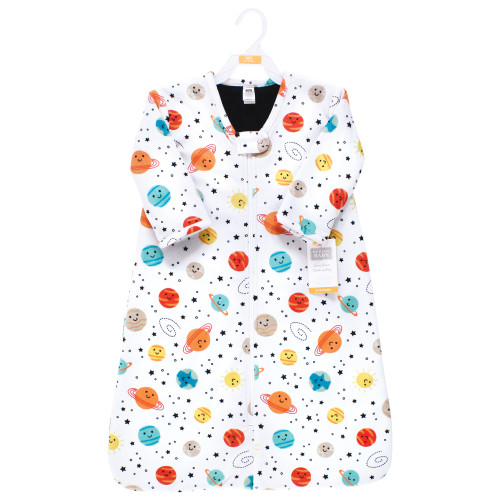 Hudson Baby Long Sleeve Plush Faux Fur Sleeping Bag, Wearable Blanket, Happy Planets