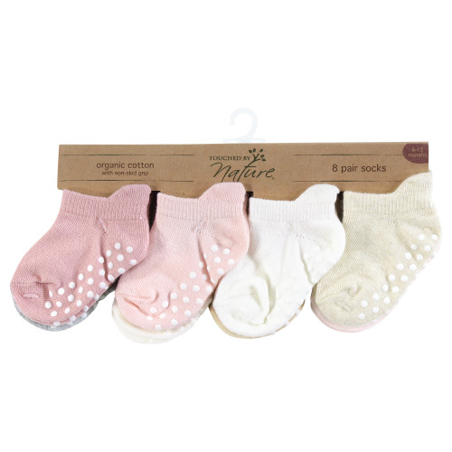 Touched By Nature Organic Cotton Socks with Non-Skid Gripper for Fall Resistance, Soft Pink Neutral