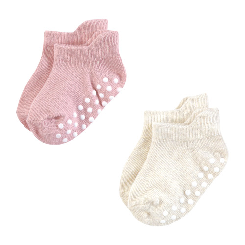 Touched By Nature Organic Cotton Socks with Non-Skid Gripper for Fall Resistance, Soft Pink Neutral