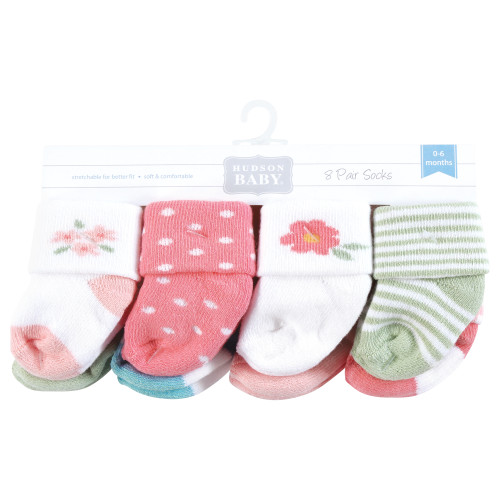 Hudson Baby Cotton Rich Newborn and Terry Socks, Coral Pretty Floral