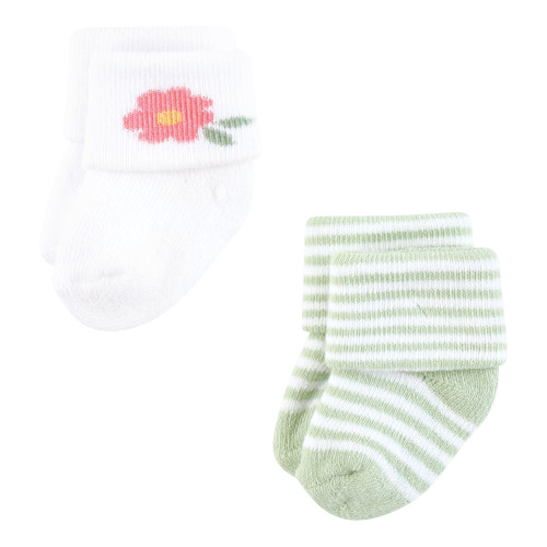 Hudson Baby Cotton Rich Newborn and Terry Socks, Coral Pretty Floral