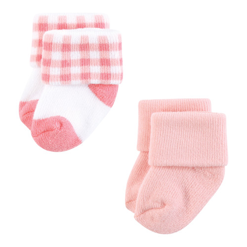 Hudson Baby Cotton Rich Newborn and Terry Socks, Coral Pretty Floral