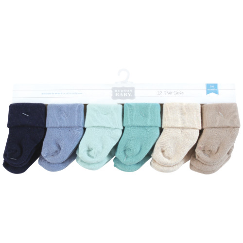 Hudson Baby Cotton Rich Newborn and Terry Socks, Blue Teal Neutral