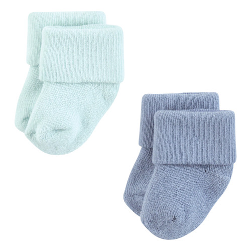 Hudson Baby Cotton Rich Newborn and Terry Socks, Blue Teal Neutral