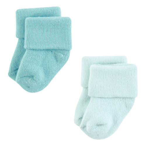 Hudson Baby Cotton Rich Newborn and Terry Socks, Blue Teal Neutral