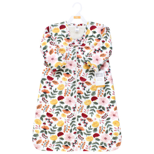 Hudson Baby Long Sleeve Plush Faux Fur Sleeping Bag, Wearable Blanket, Fall Botanical