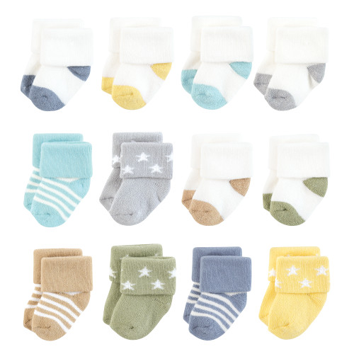 Hudson Baby Cotton Rich Newborn and Terry Socks, Boy Asst Stars