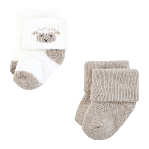 Hudson Baby Cotton Rich Newborn and Terry Socks, Taupe Sheep