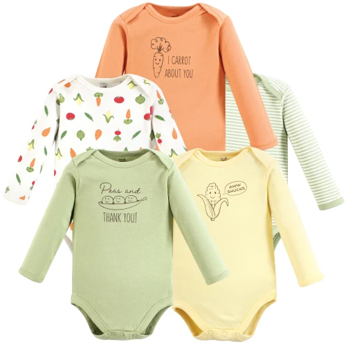 Touched By Nature Organic Cotton Long-Sleeve Bodysuits, Peas And Thank You