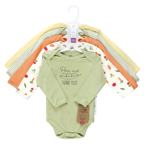Touched By Nature Organic Cotton Long-Sleeve Bodysuits, Peas And Thank You