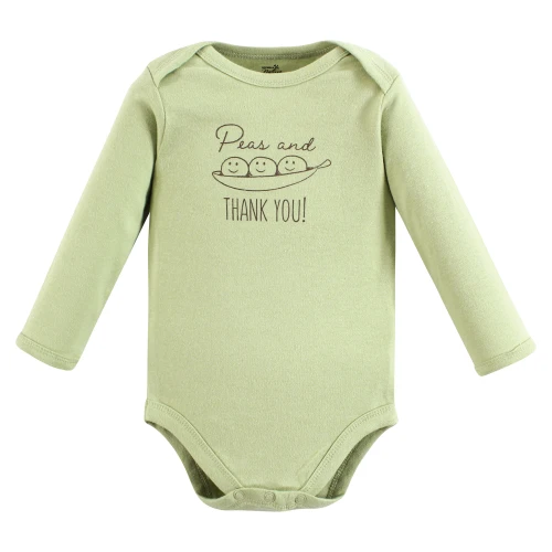 Touched By Nature Organic Cotton Long-Sleeve Bodysuits, Peas And Thank You