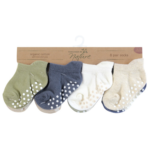 Touched By Nature Organic Cotton Socks with Non-Skid Gripper for Fall Resistance, Blue Sage Neutral