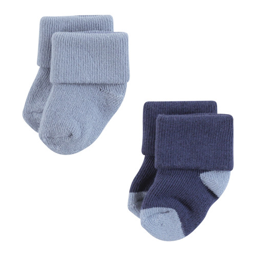 Hudson Baby Cotton Rich Newborn and Terry Socks, Blue Brown Stripes