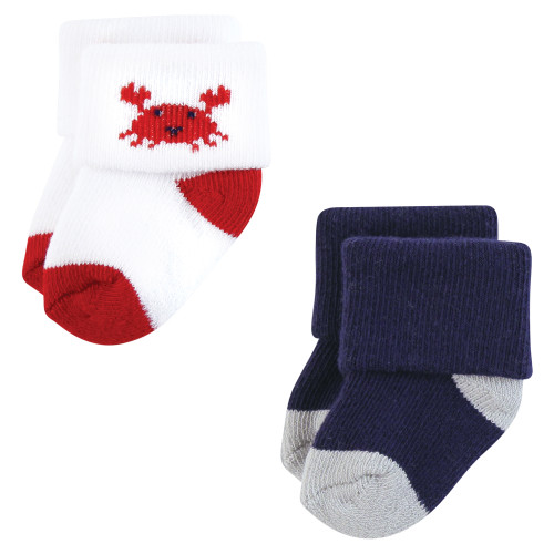 Hudson Baby Cotton Rich Newborn and Terry Socks, Sea Characters