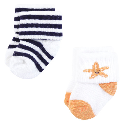 Hudson Baby Cotton Rich Newborn and Terry Socks, Sea Characters