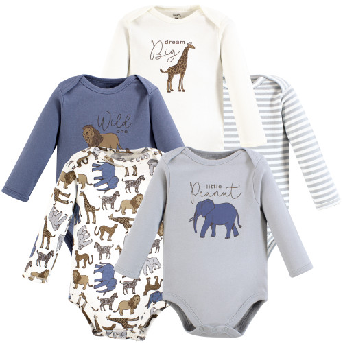 Touched By Nature Organic Cotton Long-Sleeve Bodysuits, Classic Safari