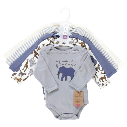 Touched By Nature Organic Cotton Long-Sleeve Bodysuits, Classic Safari