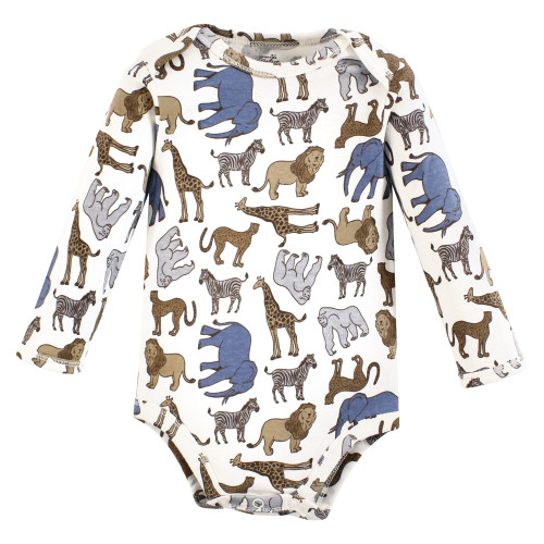 Touched By Nature Organic Cotton Long-Sleeve Bodysuits, Classic Safari