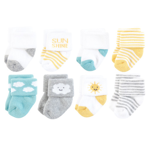 Hudson Baby Cotton Rich Newborn and Terry Socks, Sunshine And Clouds