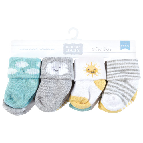 Hudson Baby Cotton Rich Newborn and Terry Socks, Sunshine And Clouds