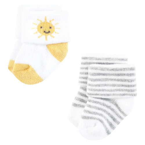 Hudson Baby Cotton Rich Newborn and Terry Socks, Sunshine And Clouds