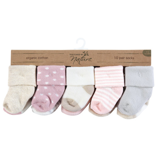 Touched By Nature Organic Cotton Socks, Soft Pink Dot Stripe