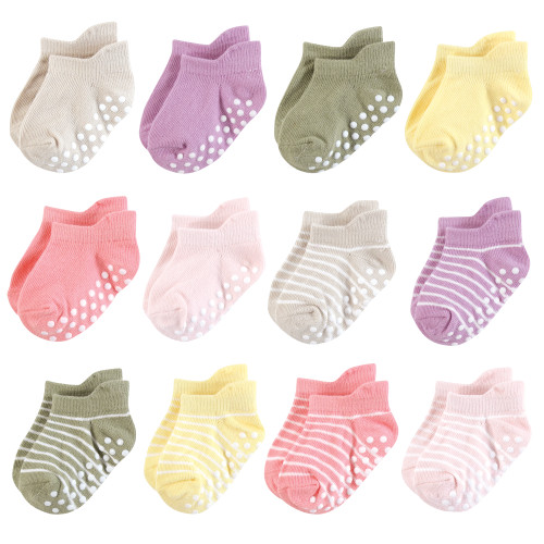 Hudson Baby Non-Skid No-Show Socks, Girl Asst Stripes
