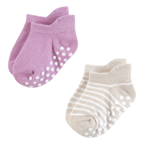Hudson Baby Non-Skid No-Show Socks, Girl Asst Stripes