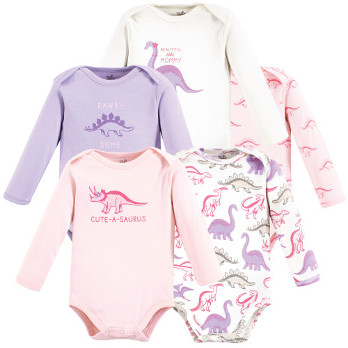 Touched By Nature Organic Cotton Long-Sleeve Bodysuits, Retro Dino