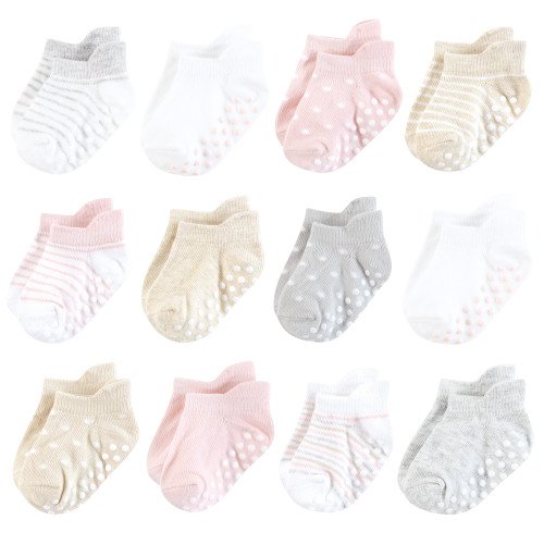 Hudson Baby Non-Skid No-Show Socks, Soft Pink Dot Stripe