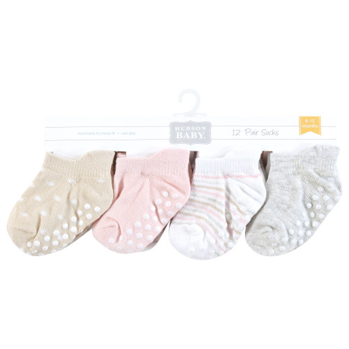 Hudson Baby Non-Skid No-Show Socks, Soft Pink Dot Stripe