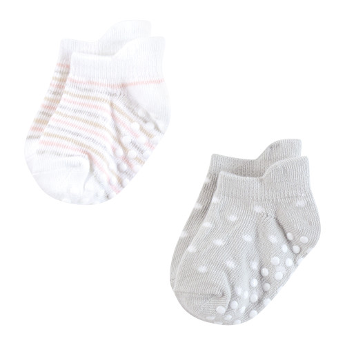 Hudson Baby Non-Skid No-Show Socks, Soft Pink Dot Stripe