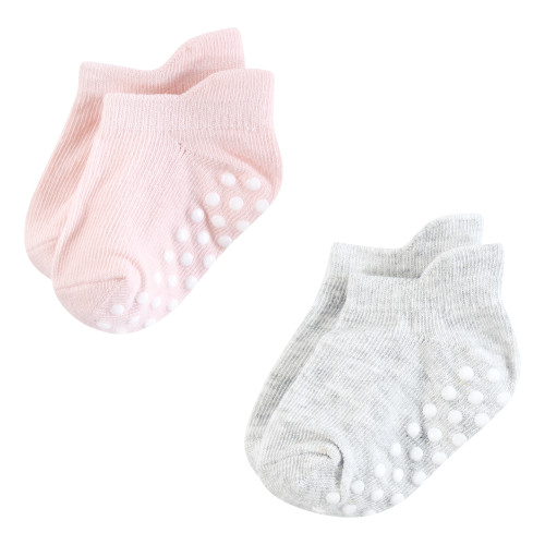 Hudson Baby Non-Skid No-Show Socks, Soft Pink Dot Stripe