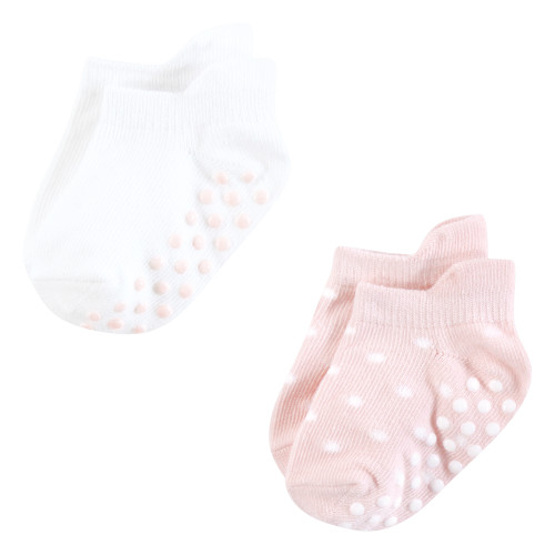 Hudson Baby Non-Skid No-Show Socks, Soft Pink Dot Stripe
