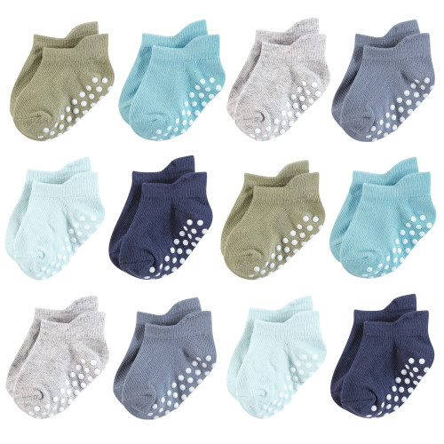 Hudson Baby Non-Skid No-Show Socks, Blue Gray Teal