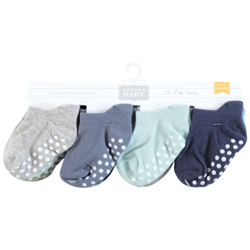 Hudson Baby Non-Skid No-Show Socks, Blue Gray Teal