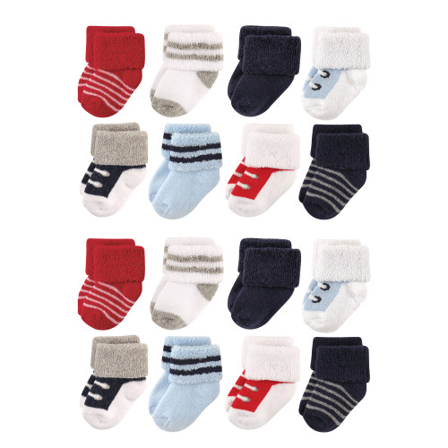 Luvable Friends Newborn and Baby Terry Socks, Red Navy Sneakers 1