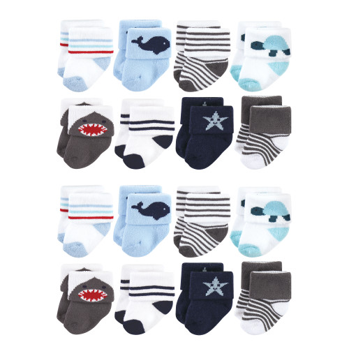 Hudson Baby Cotton Rich Newborn and Terry Socks, Sea Creatures 1