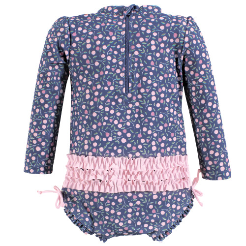 Hudson Baby Rashguard Baby and Toddler Swimsuit, Dainty Peony 1