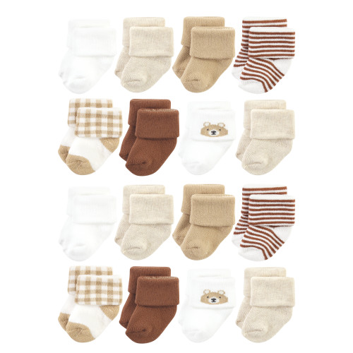 Hudson Baby Cotton Rich Newborn and Terry Socks, Teddy Bear 1