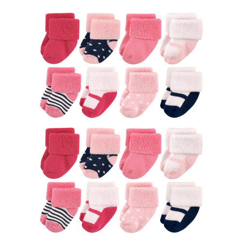 Luvable Friends Newborn and Baby Terry Socks, Navy Mary Jane 1