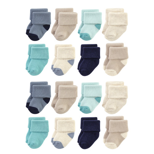 Hudson Baby Cotton Rich Newborn and Terry Socks, Navy Taupe 1